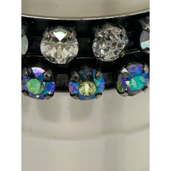 Set of Vintage Aurora Borealis Rhinestone Bangle Set of 2 Black Finish 7.5 inch - Picture 16 of 16